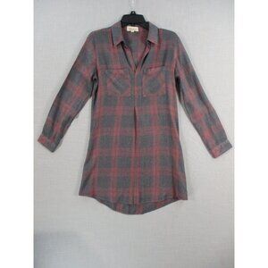 Cloth & Stone Gray & Red Plaid Tunic Top Long Sleeve Chest Pockets Womens XS